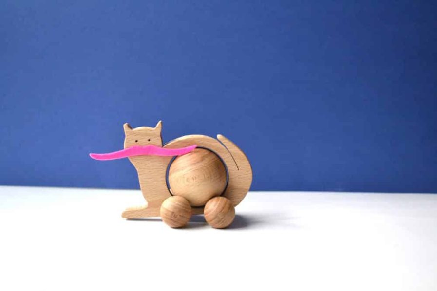 WOODEN ROLLING CAT TOY – BABY / KIDS / CHILDREN / TOYS