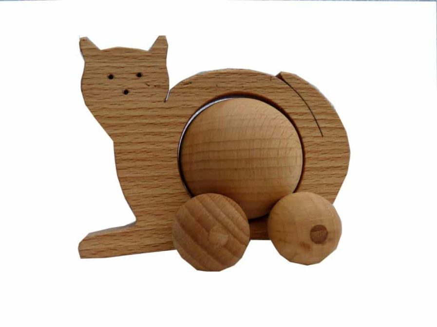 WOODEN ROLLING CAT TOY – BABY / KIDS / CHILDREN / TOYS